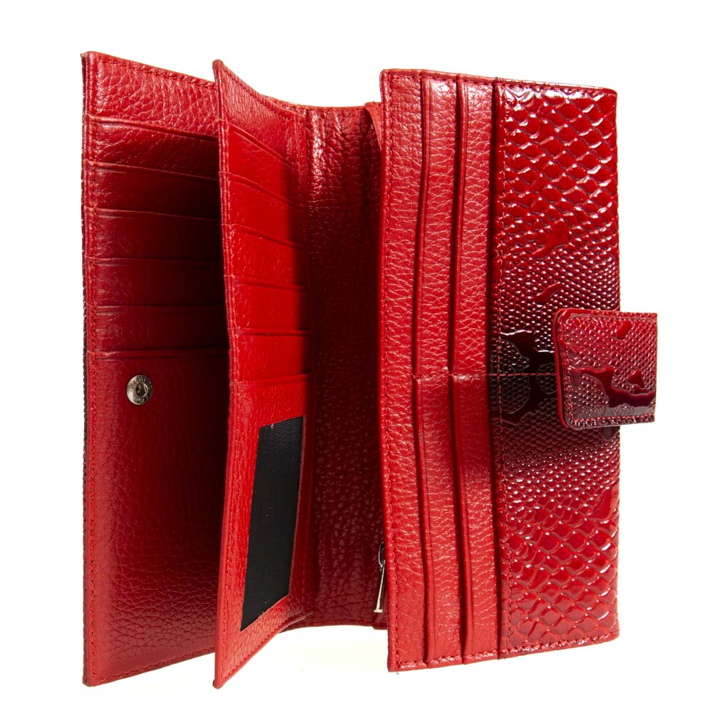 Дамско портмоне ENZO NORI модел CODETTA естествена кожа червен змийски лак