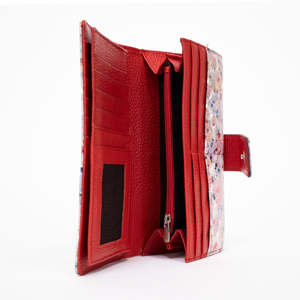 Дамско портмоне ENZO NORI модел CODETTA естествена кожа бяла-червена палитра
