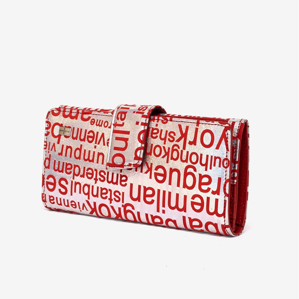 Дамско портмоне ENZO NORI модел CODETTA естествена кожа червен с надписи