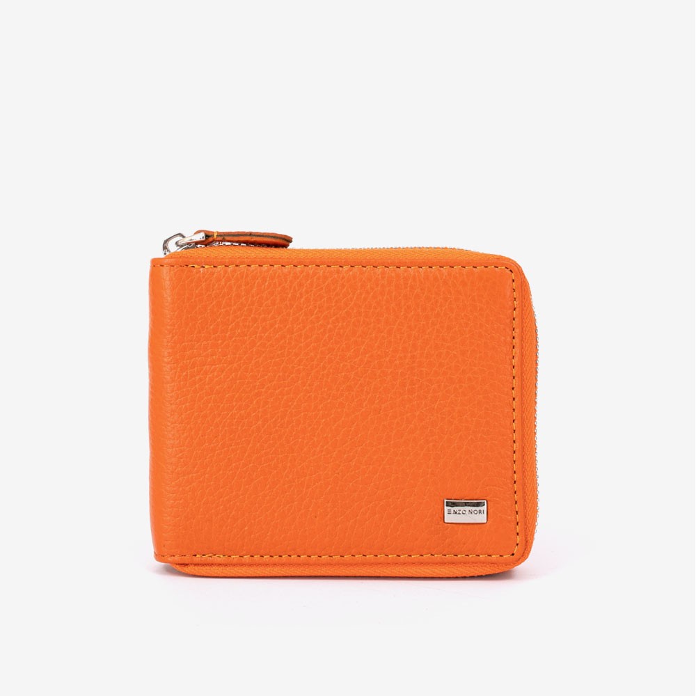 Малко дамско портмоне ENZO NORI модел LEGGERO естествена кожа оранжев