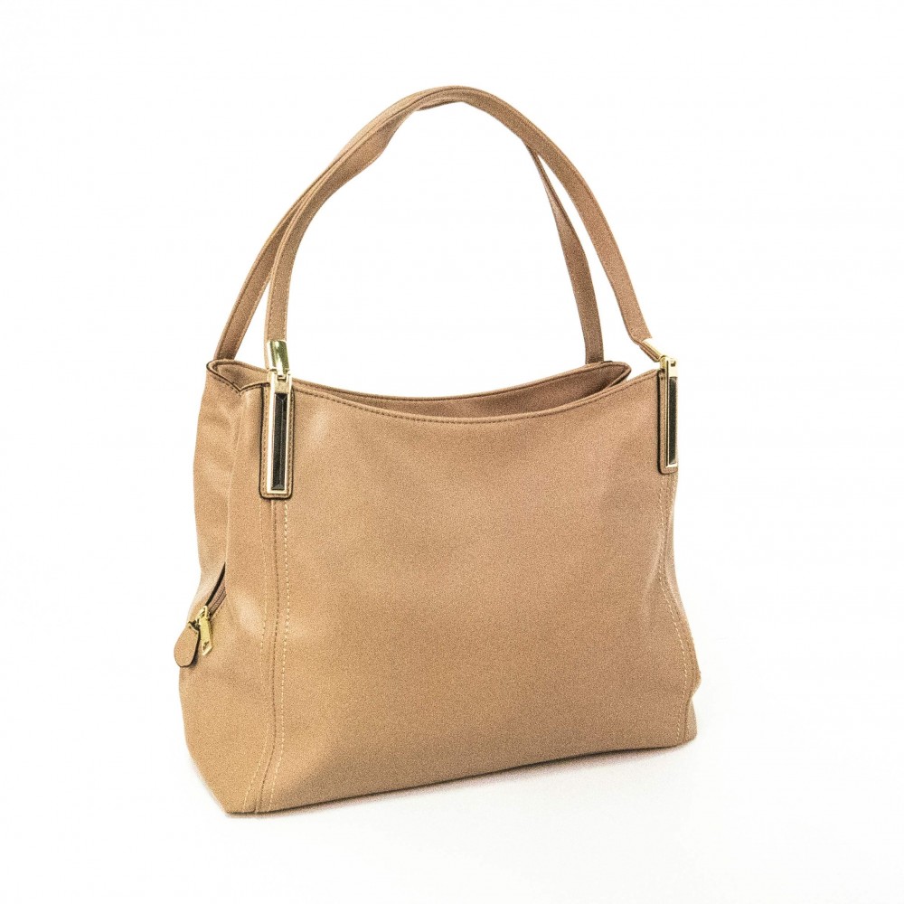 Класическа дамска чанта от висококачествена еко кожа модел PV1298 цвят бежов