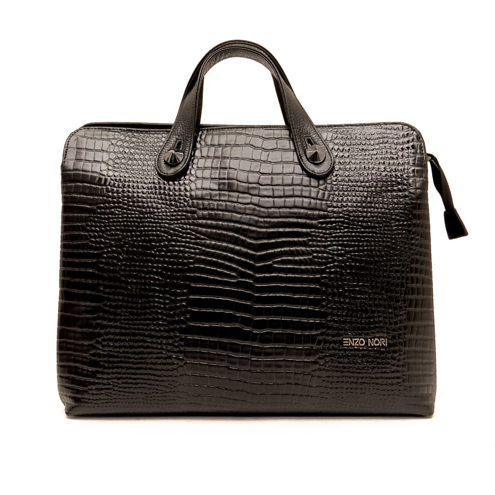 Дамска бизнес чанта от естествена кожа ENZO NORI черен кроко