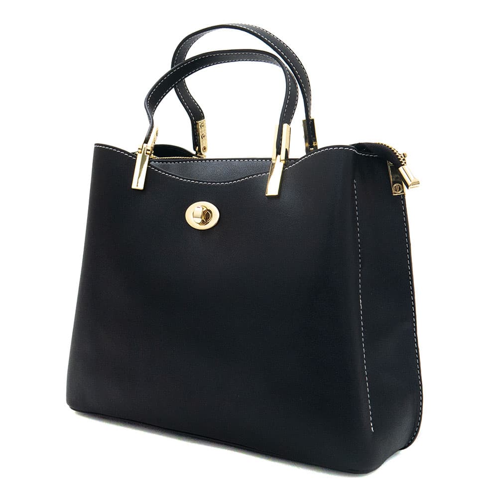 Елегантна дамска кожена чанта PAULA VENTI модел SIENNA от висококачествена еко кожа цвят черен