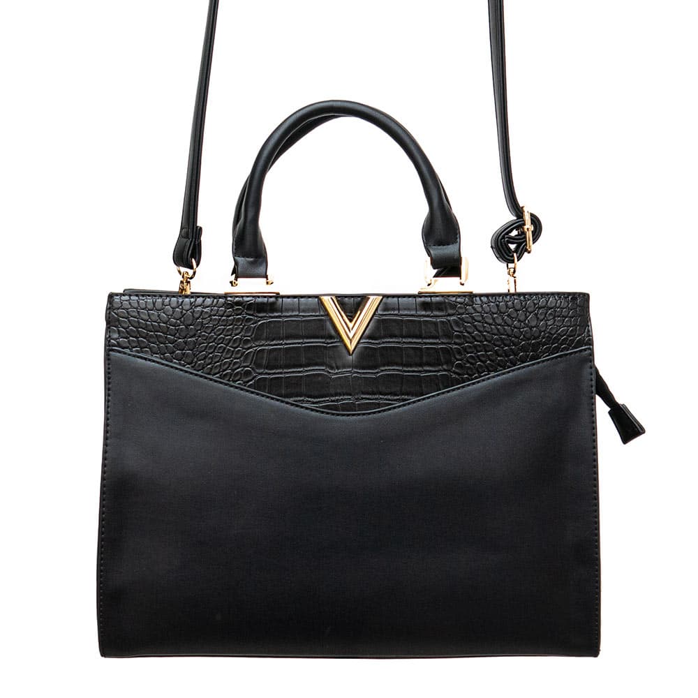 Стилна ежедневна дамска чанта от висококачествена еко кожа модел LINDA цвят черен