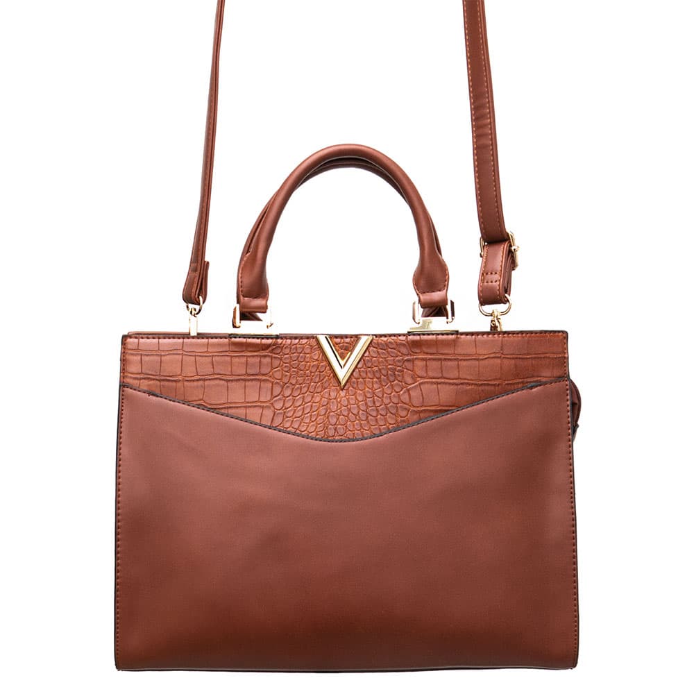 Ежедневна светло кафява стилна дамска чанта от висококачествена еко кожа модел LINDA