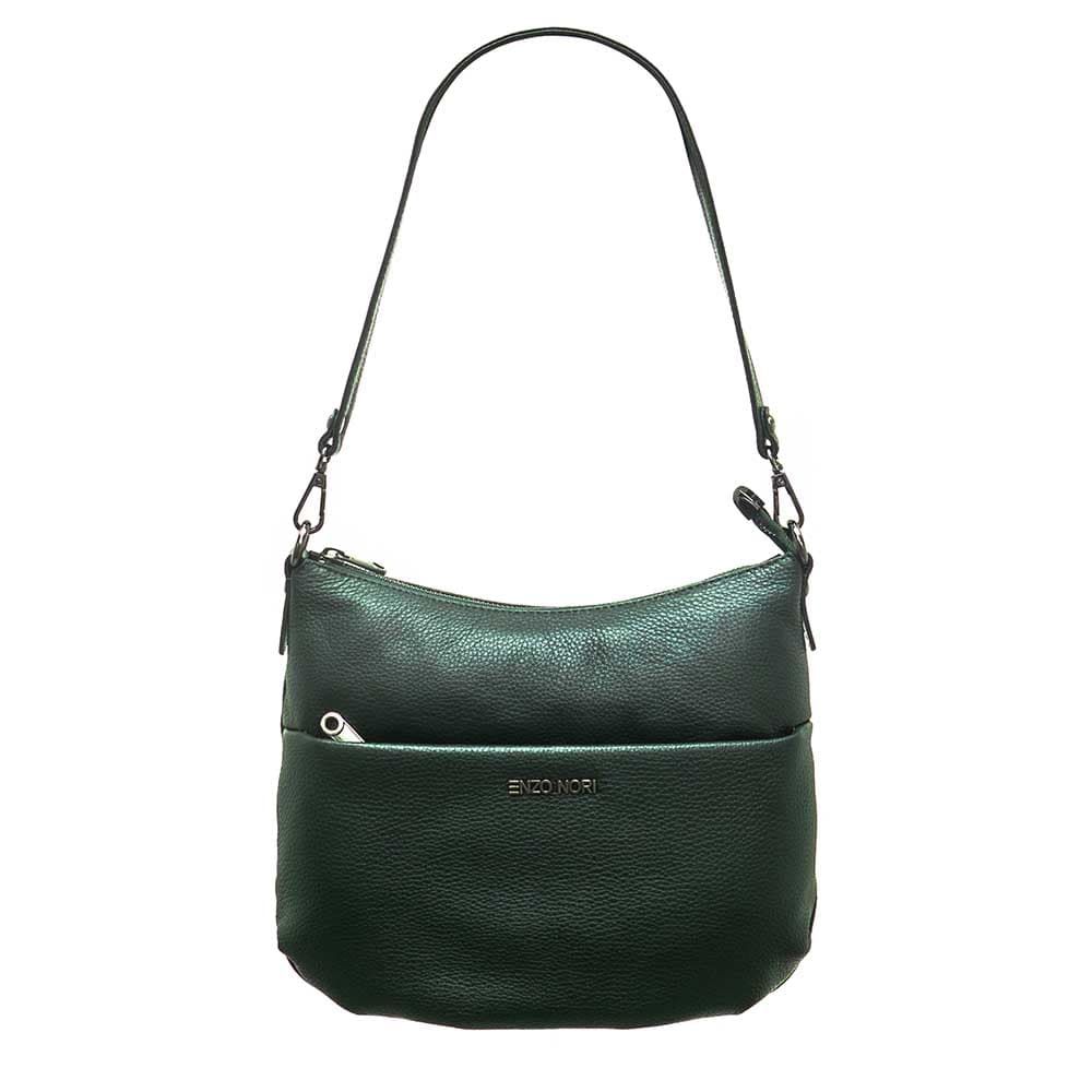 Дамска чанта ENZO NORI модел SALY естествена кожа тъмно зелен