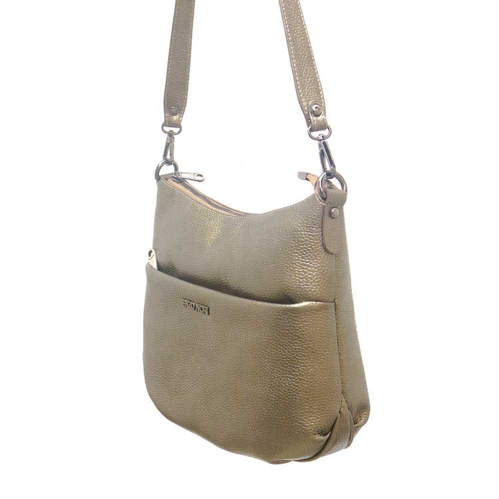 Изящна дамска чанта ENZO NORI модел SALY от висококачествена естествена кожа цвят бронз искрящ