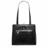 Луксозна дамска чанта ENZO NORI модел ALESA от естествена кожа цвят черен кроко лак