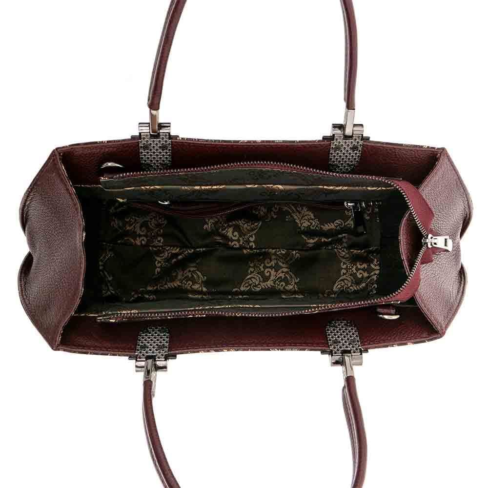 Нестандартна дамска чанта ENZO NORI модел RUMBA от естествена кожа цвят черен с цветя лазер