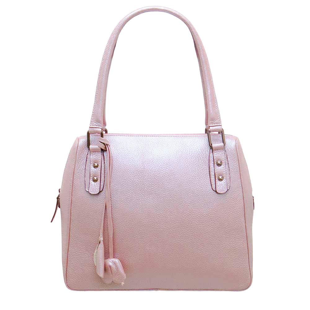 Красива дамска кожена чанта ENZO NORI модел NOTA естествена кожа цвят розов