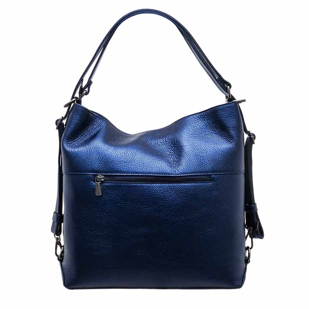 Модерна дамска чанта ENZO NORI модел LEONA от естествена кожа цвят тъмно син искрящ