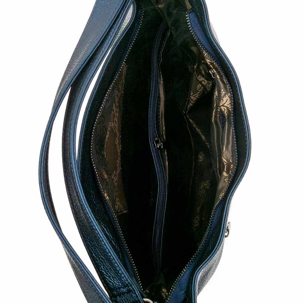 Модерна дамска чанта ENZO NORI модел LEONA от естествена кожа цвят тъмно син искрящ