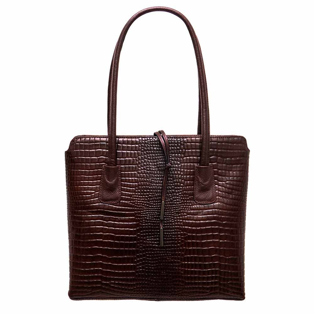 Стилна дамска чанта ENZO NORI модел ALLEGRA от естествена фина напа кожа цвят бордо кроко лак