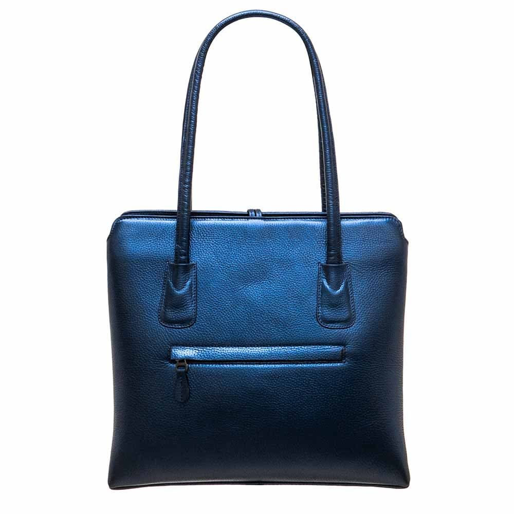 Дамска чанта ENZO NORI модел ALLEGRA естествена кожа син искрящ
