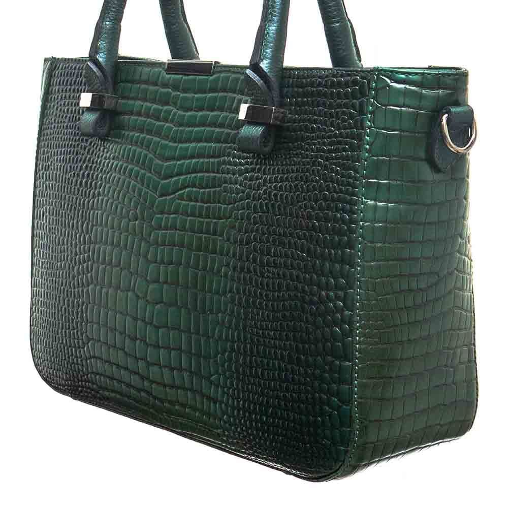 Красива дамска чанта ENZO NORI модел MILANA естествена фина напа кожа цвят зелен кроко лак