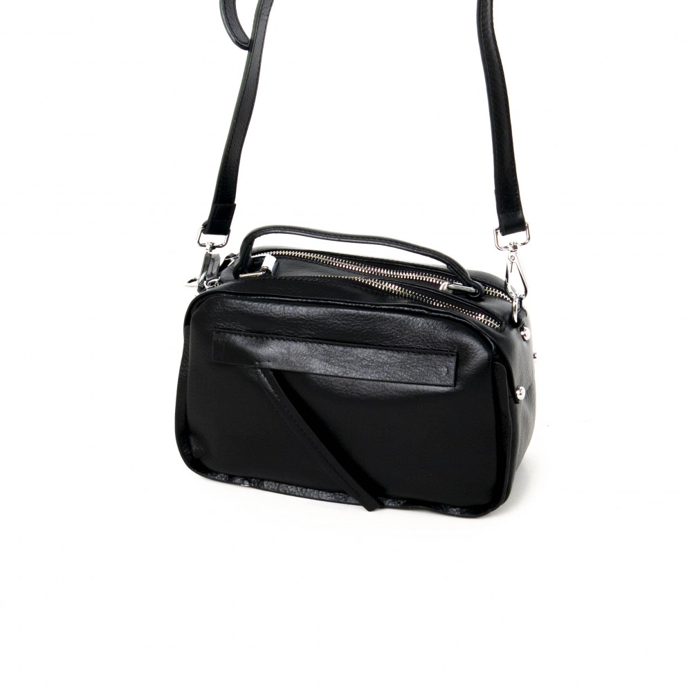 Изчистена малка дамска чанта от естествена кожа модел PV0129 цвят черен
