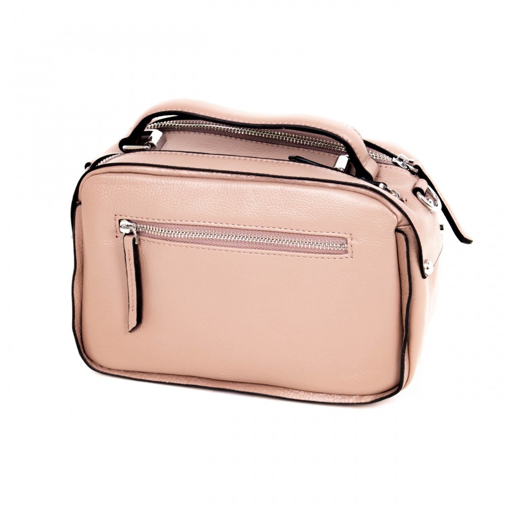 Малка дамска чанта през рамо от естествена кожа модел LUCY розов