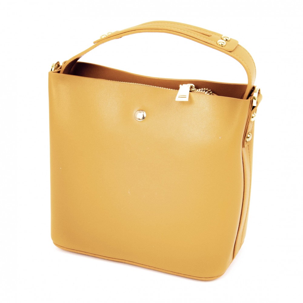 Очарователна малка дамска чанта от естествена кожа PAULA VENTI модел PV129 цвят охра  