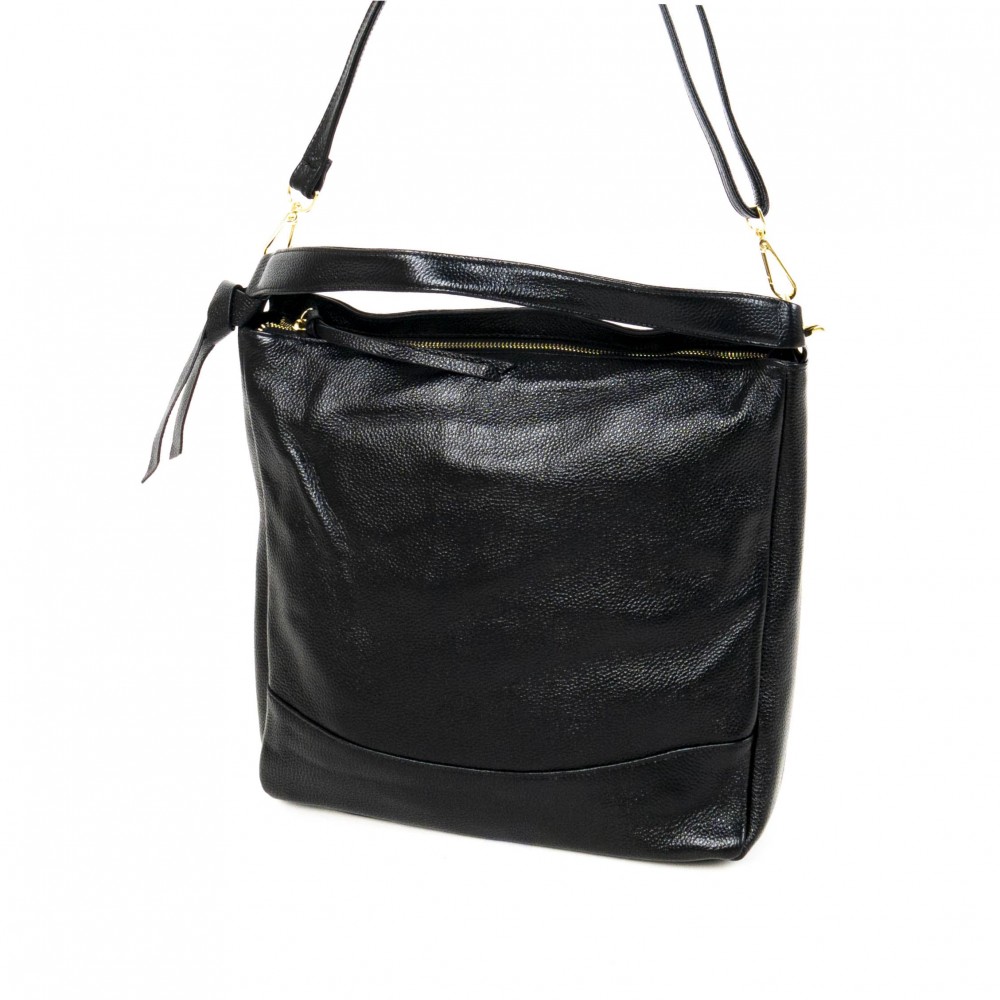 Елегантна черна дамска чанта от естествена кожа PAULA VENTI модел PV3325