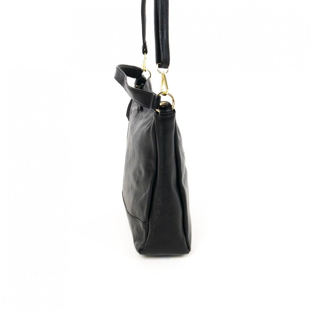 Елегантна черна дамска чанта от естествена кожа PAULA VENTI модел PV3325