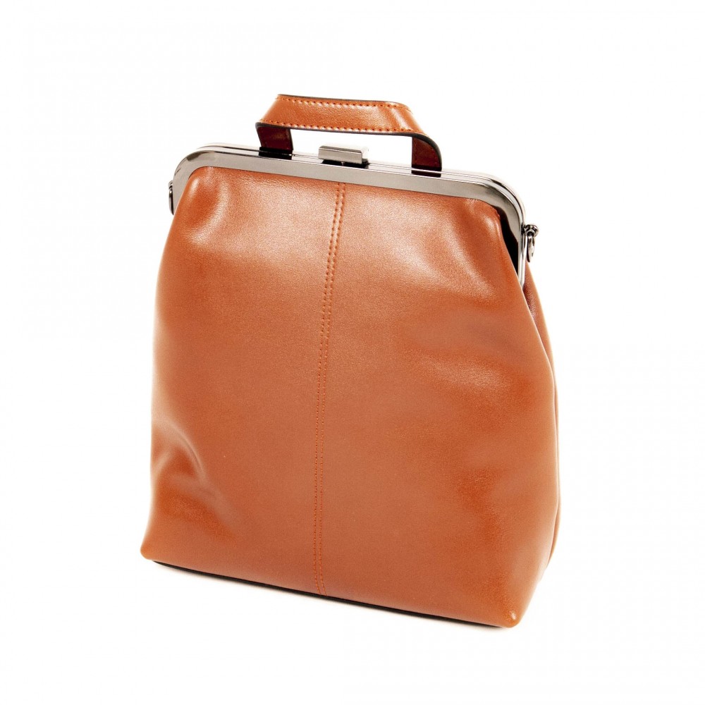 Елегантна дамска раница дамска чанта 2 в 1 от естествена кожа модел PV508 светло кафяв