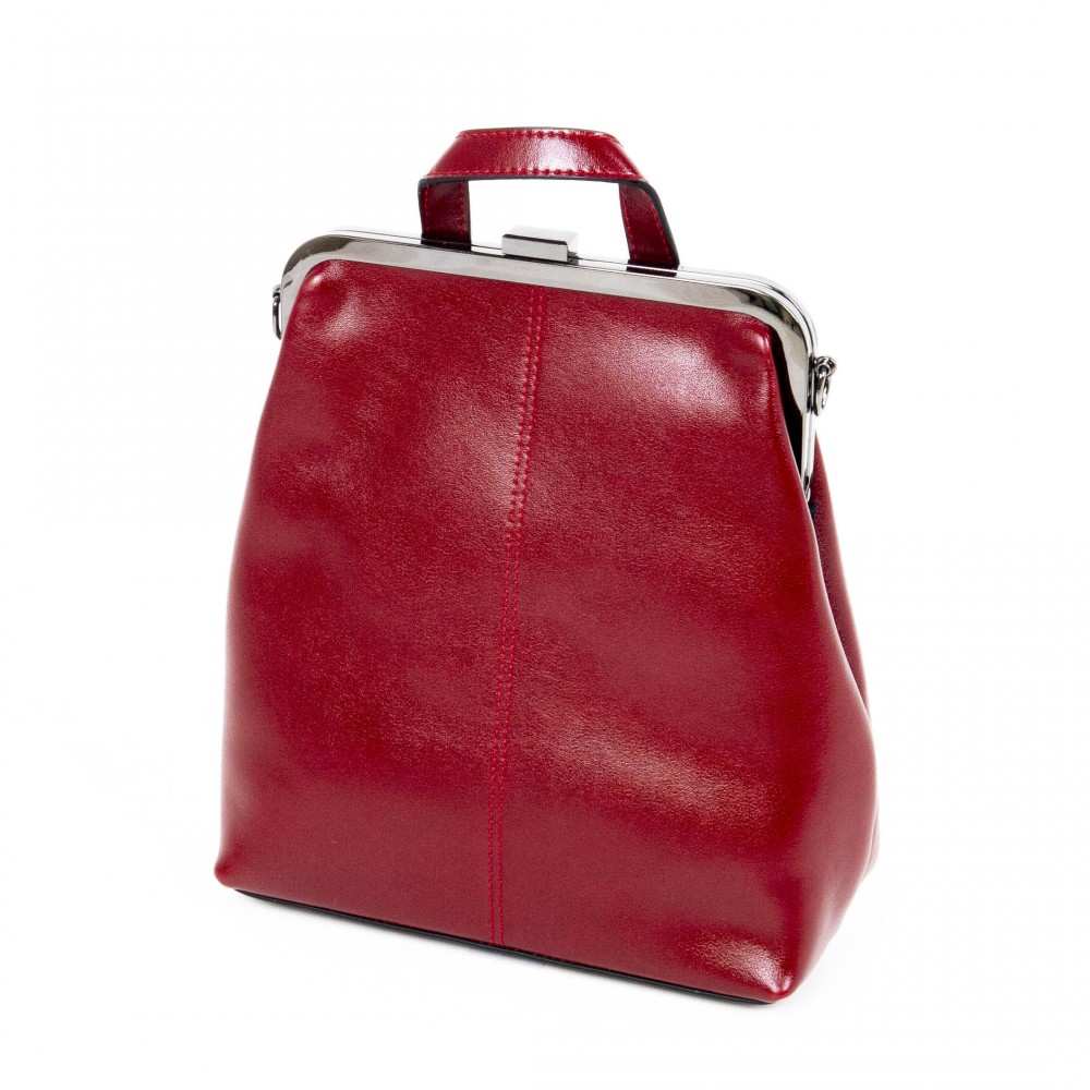 Стилна дамска раница дамска чанта 2 в 1 от естествена кожа модел PV508 червен