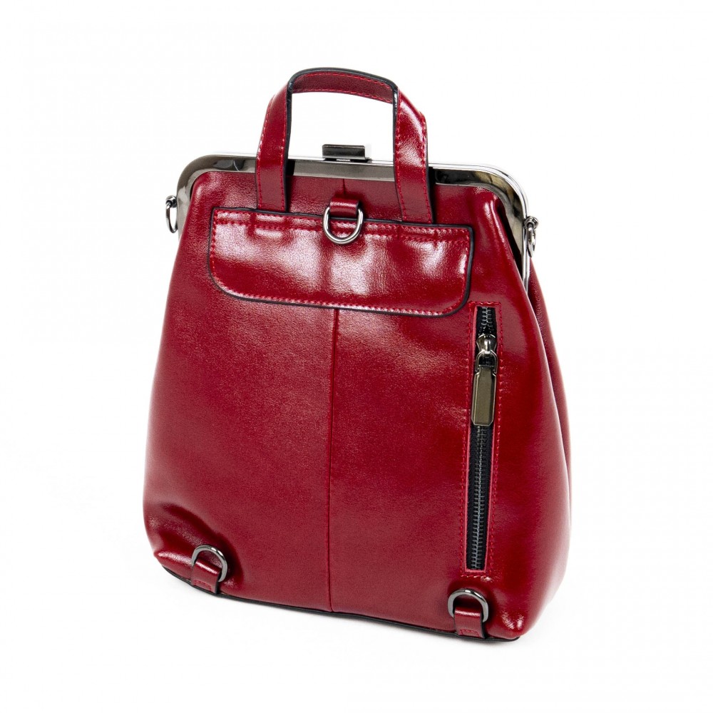 Стилна дамска раница дамска чанта 2 в 1 от естествена кожа модел PV508 червен