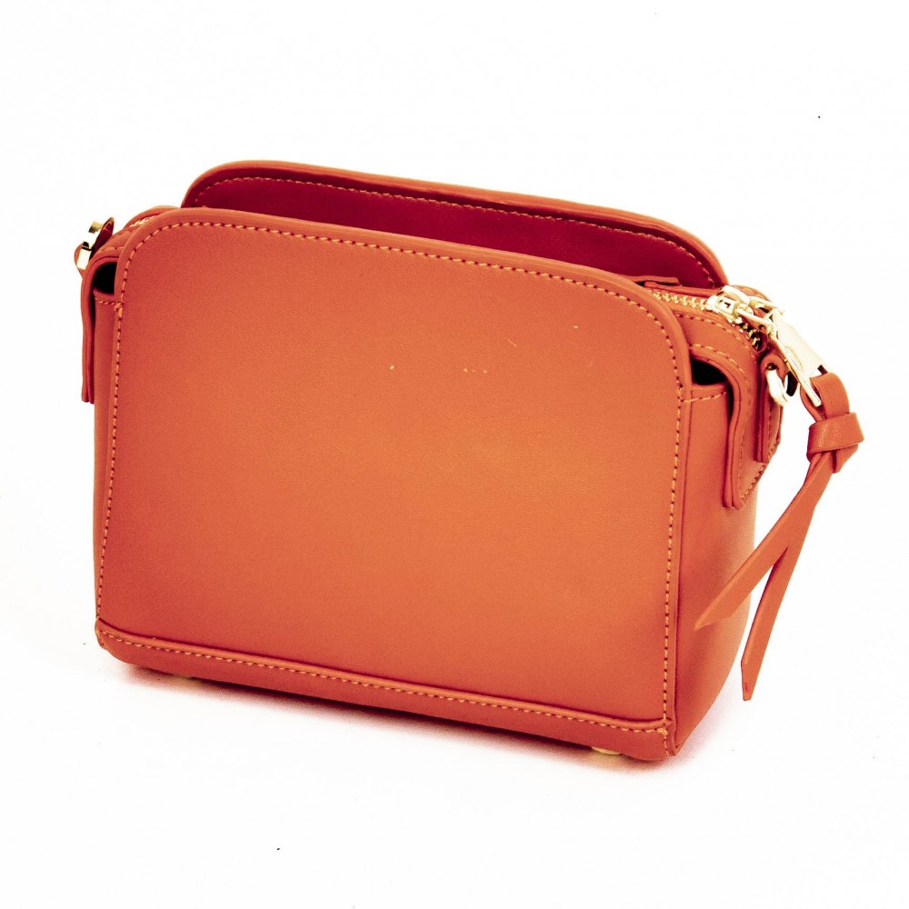 Малка дамска чанта от естествена кожа PAULA VENTI модел PV229 цвят оранжев