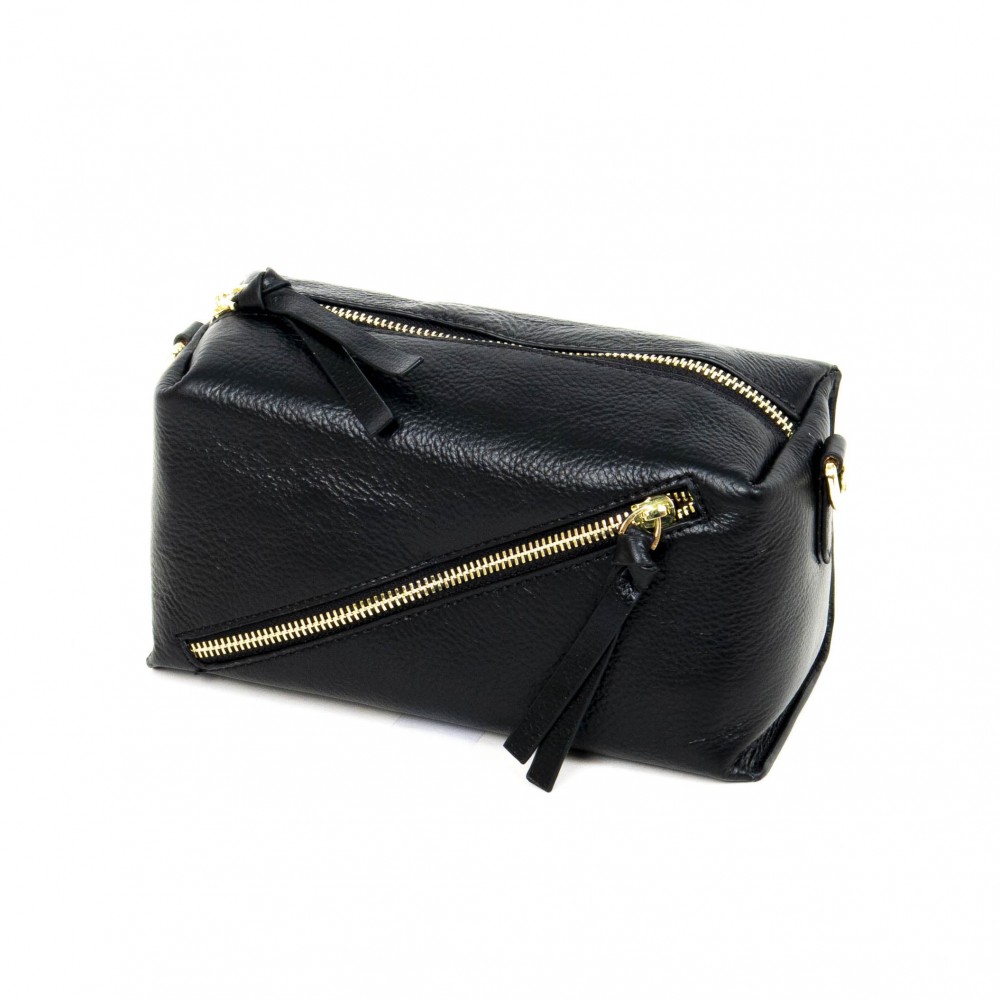Черна малка дамска чанта от естествена кожа PAULA VENTI модел PV2316 