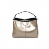 Дамска чанта PAULA VENTI от естествена кожа модел Hill с подвижна кожена и текстилна дълга дръжка цвят бронз