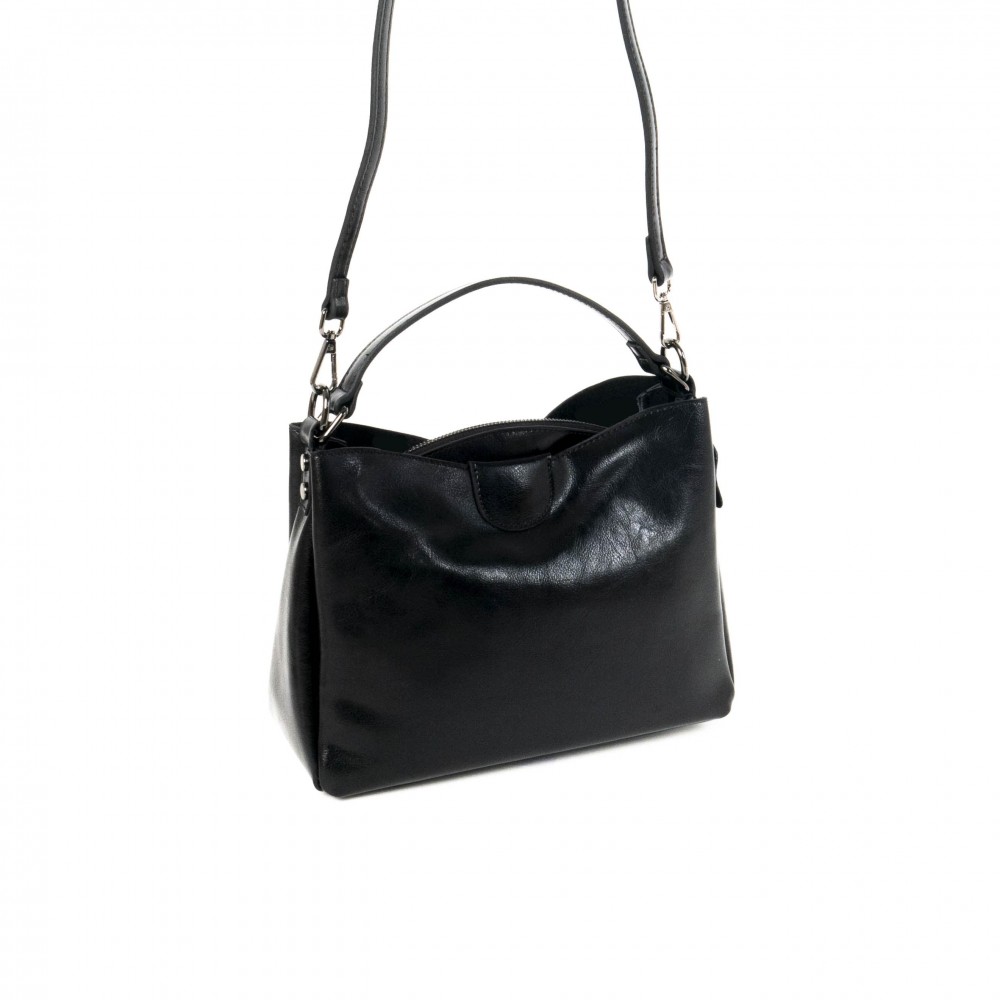 Дамска чанта PAULA VENTI от естествена кожа модел Hill с подвижна кожена и текстилна дълга дръжка цвят светлобежов