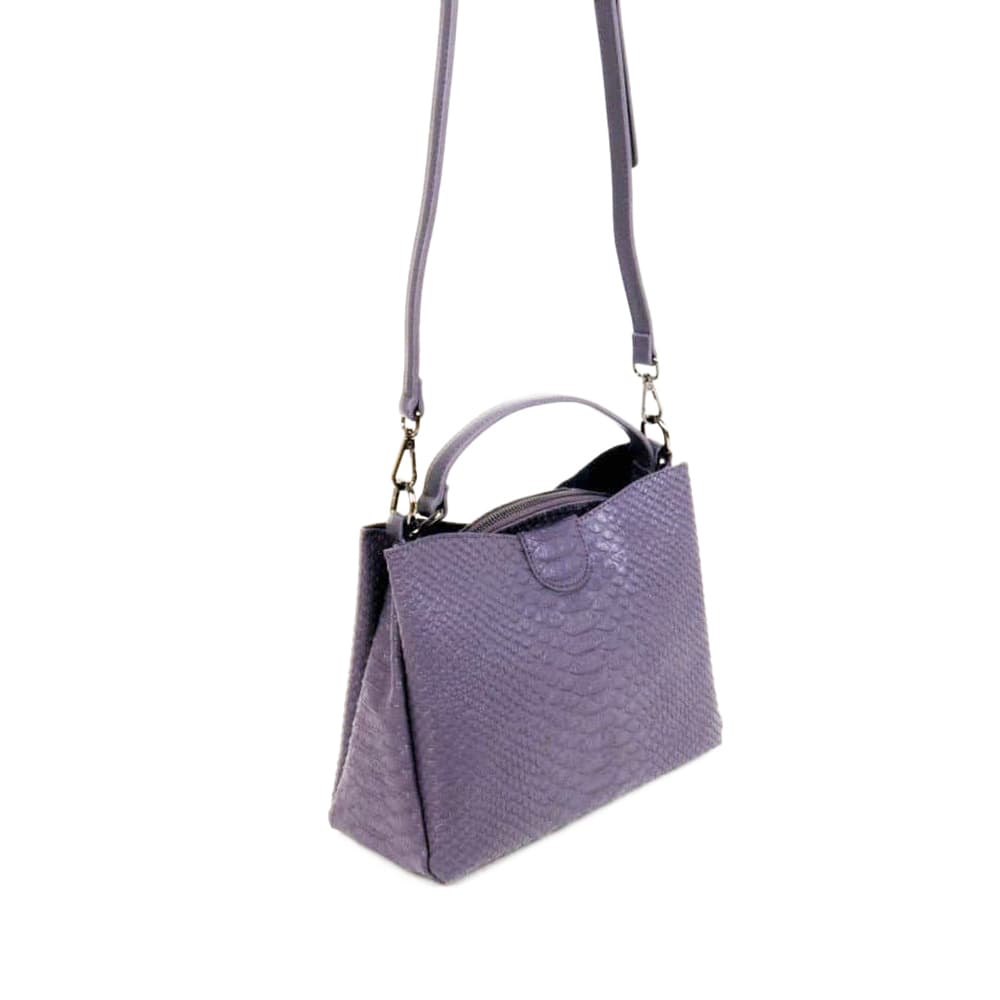 Изискана дамска чанта PAULA VENTI от естествена кожа модел FLAKE с подвижна кожена  дълга дръжка цвят лилав