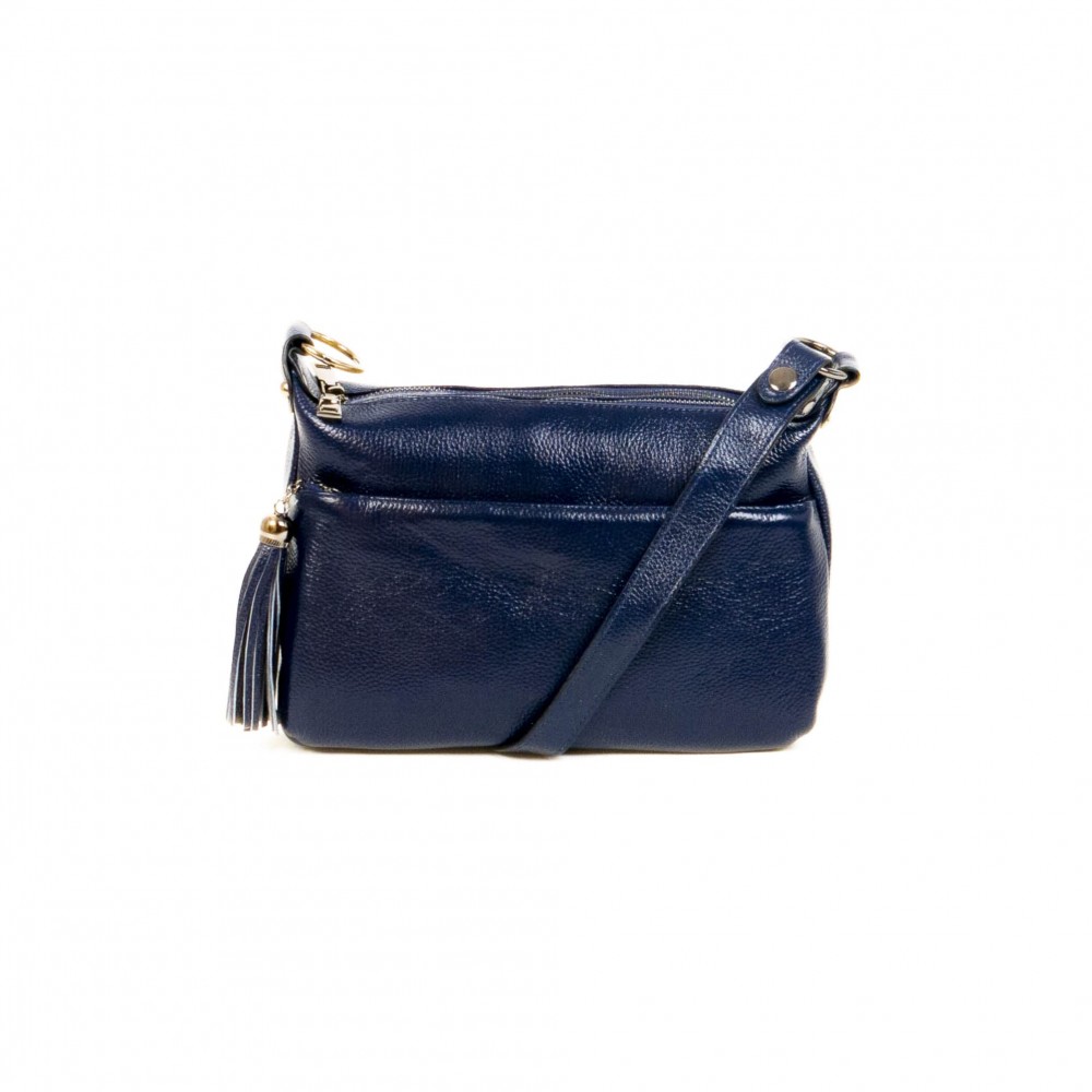 Дамска чанта PAULA VENTI от естествена кожа модел LAYLA с подвижна кожена  дълга дръжка цвят син