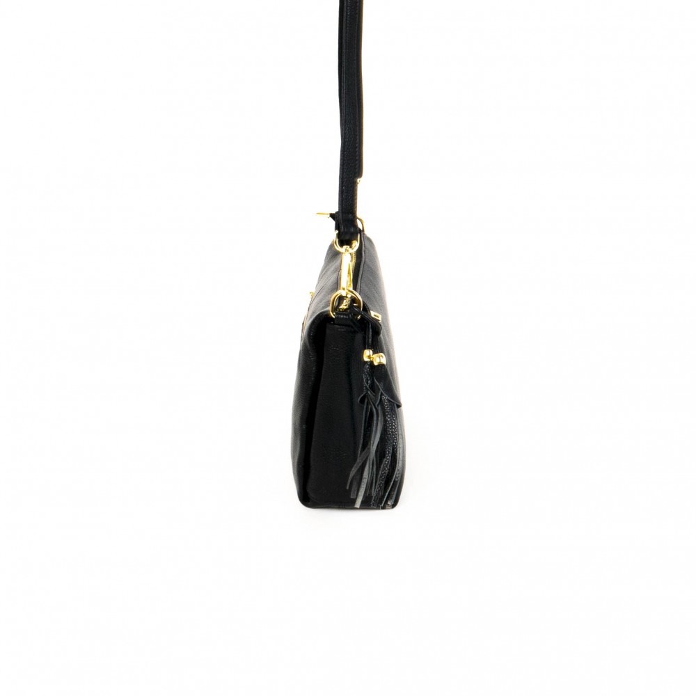 Лилава чантичка PAULA VENTI от естествена кожа модел BELLS с подвижна кожена дълга дръжка 