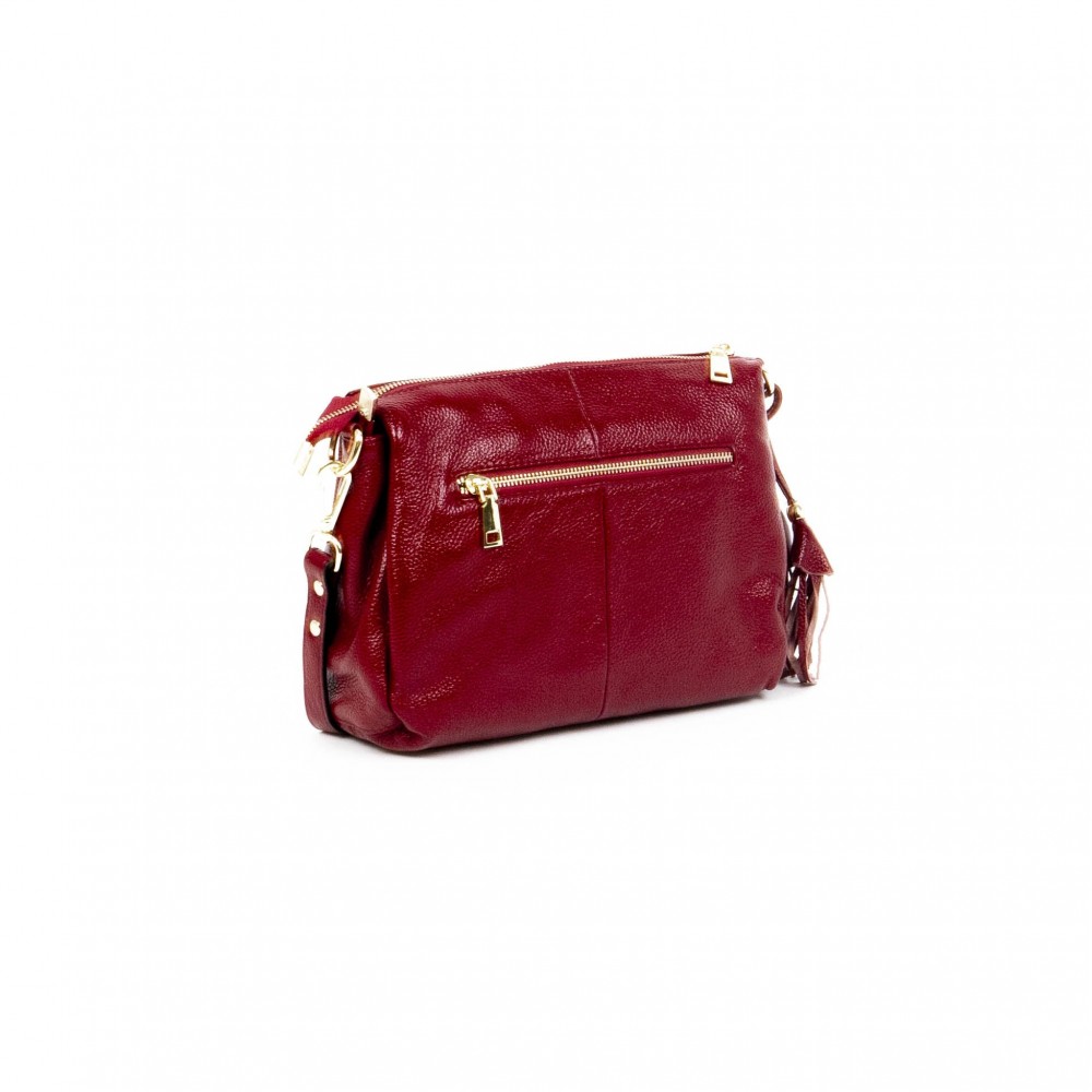 Практична дамска чанта PAULA VENTI от естествена кожа модел BELLS с подвижна кожена  дълга дръжка цвят червен