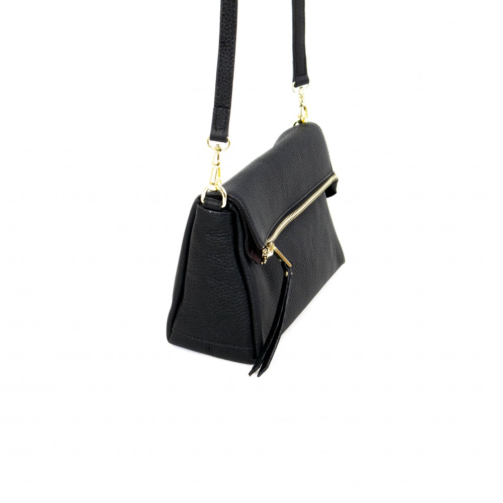 Чаровна малка дамска чанта от естествена кожа PAULA VENTI модел PV781 цвят черен