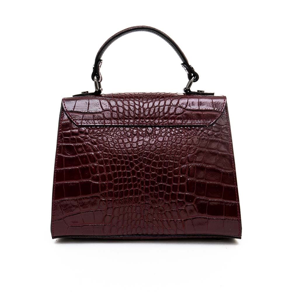 Луксозна дамска чанта модел CRONA от италианска естествена кожа цвят бордо кроко