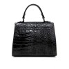 Елегантна дамска чанта модел CRONA от италианска естествена кожа цвят черен кроко