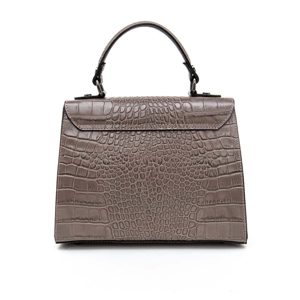 Изискана дамска чанта модел CRONA от италианска естествена кожа цвят сив кроко