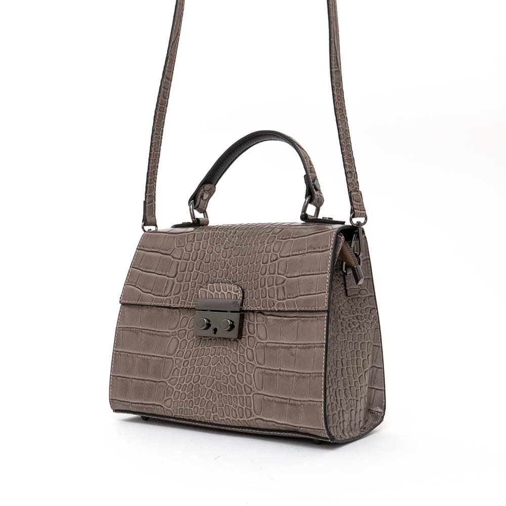 Изискана дамска чанта модел CRONA от италианска естествена кожа цвят сив кроко