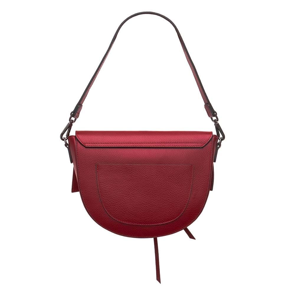 Артистична дамска чанта от италианска естествена кожа модел TONDO цвят червен