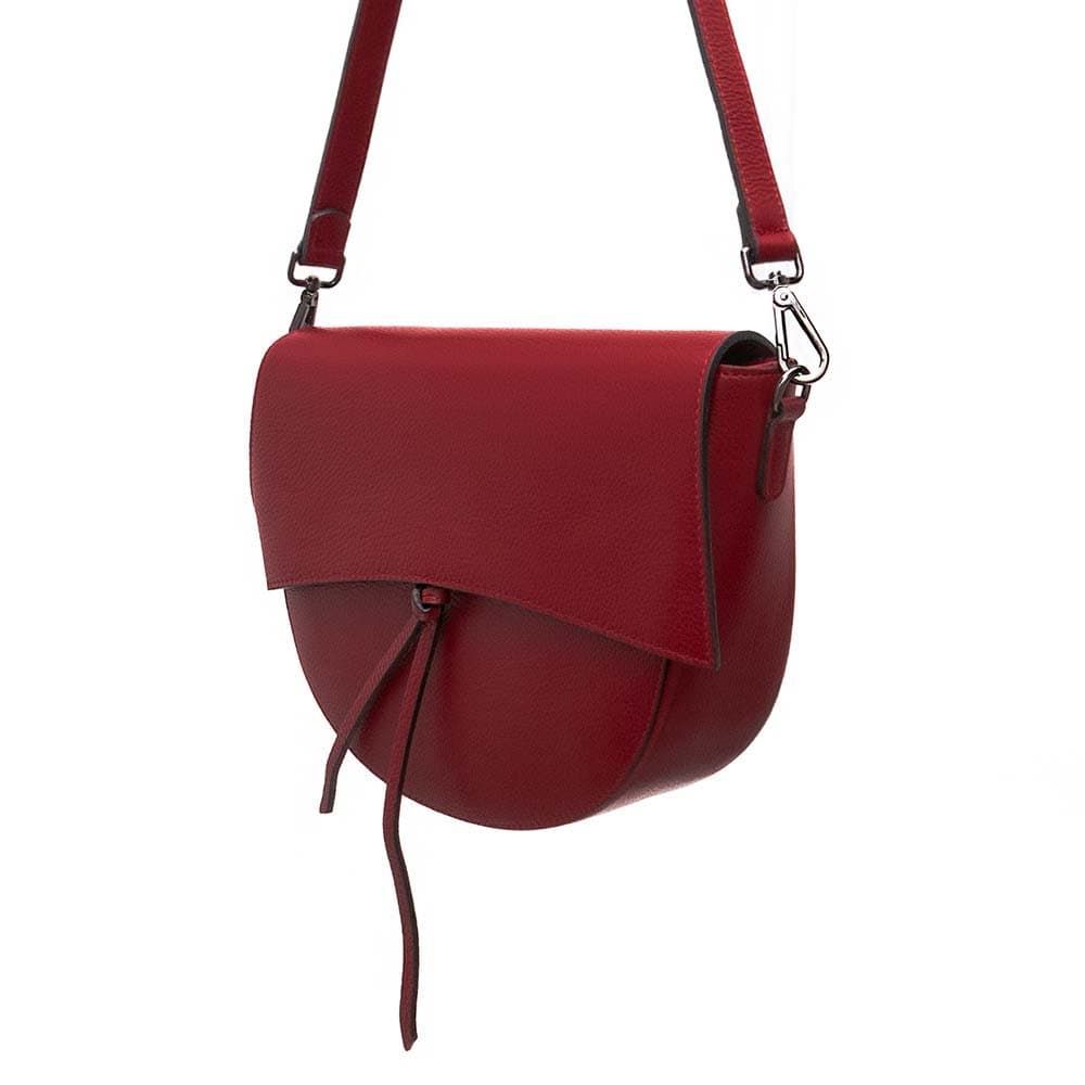 Артистична дамска чанта от италианска естествена кожа модел TONDO цвят червен