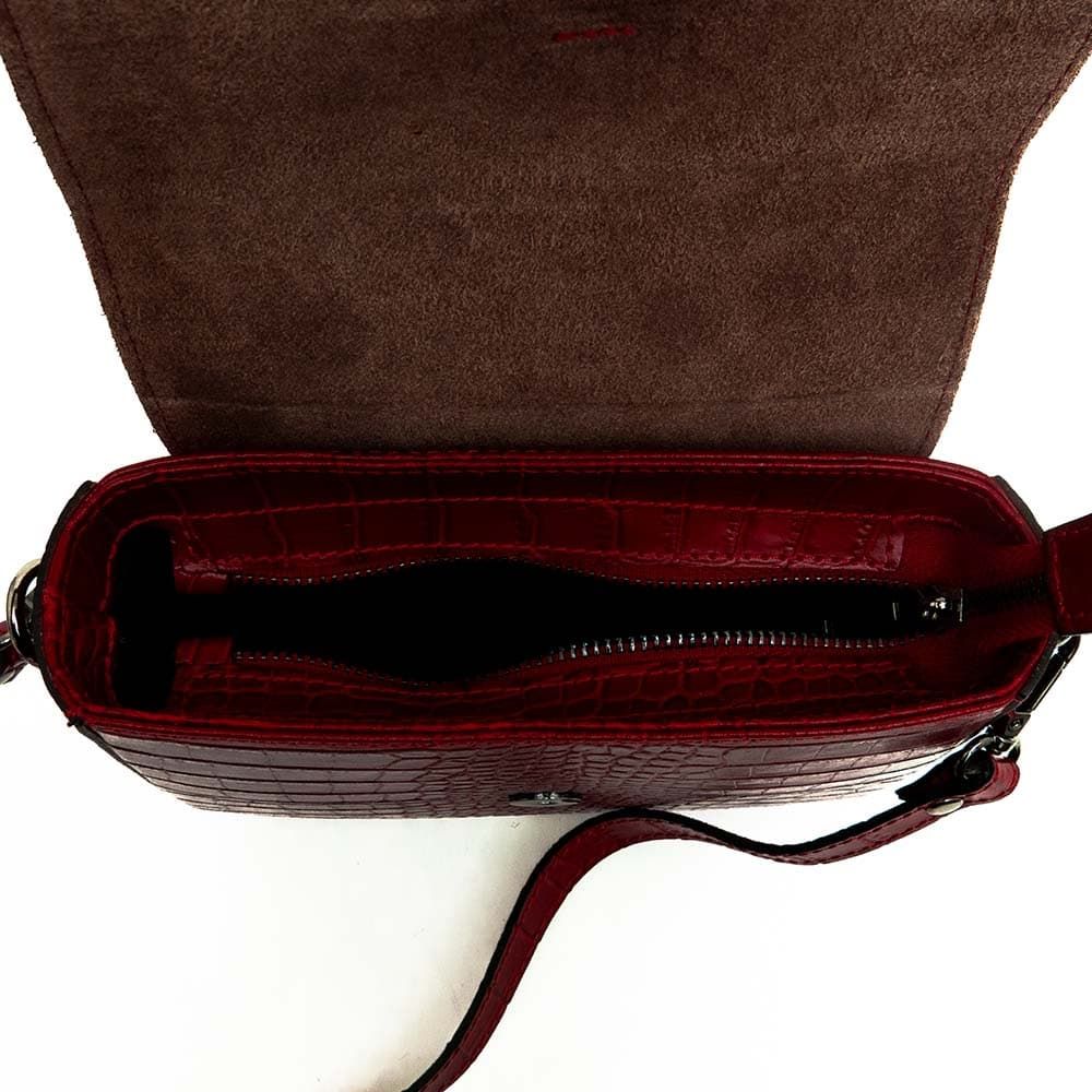 Малка дамска чанта модел ANNO от италианска естествена кожа цвят червен кроко