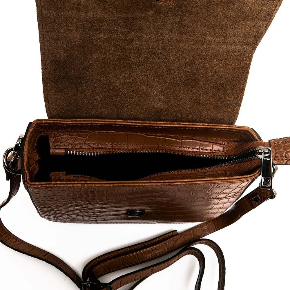 Малка дамска чанта модел ANNO от италианска естествена кожа цвят светло кафяв кроко
