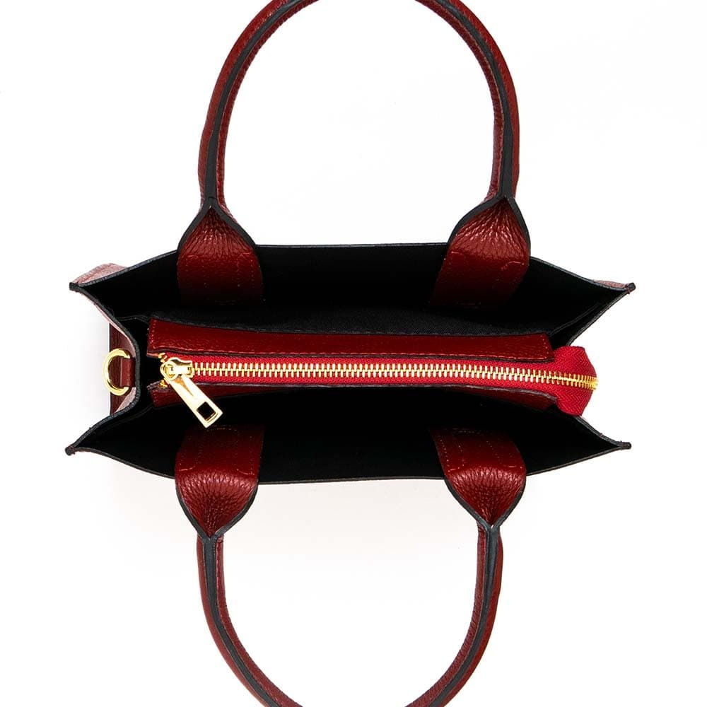 Изчистена дамска чанта модел LUSSO от италианска естествена кожа цвят червен