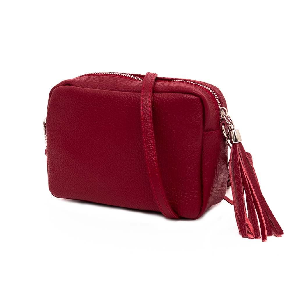 Червена малка дамска чанта модел BELLO от италианска естествена кожа с дълга дръжка 