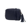 Синя малка дамска чанта модел BELLO от италианска естествена кожа с дълга дръжка 