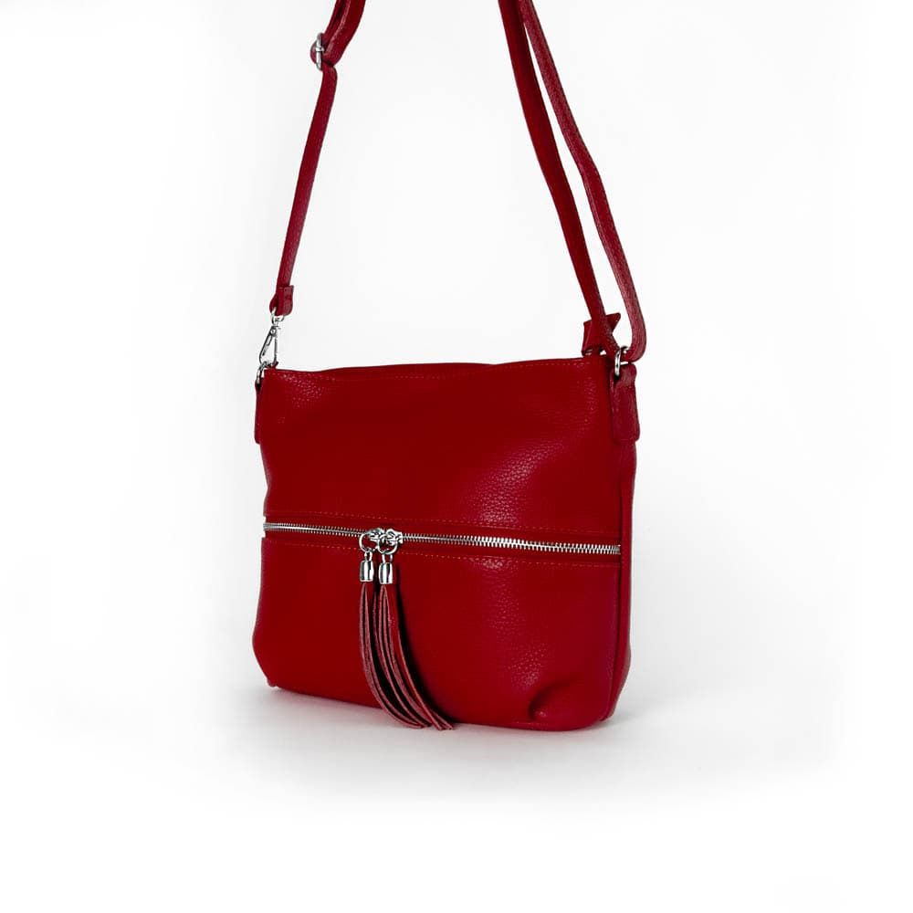 Елегантна дамска чанта от италианска естествена кожа модел RIGA цвят червен