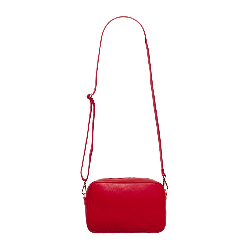 Малка дамска чанта от италианска естествена кожа модел BONI с дълга дръжка червен