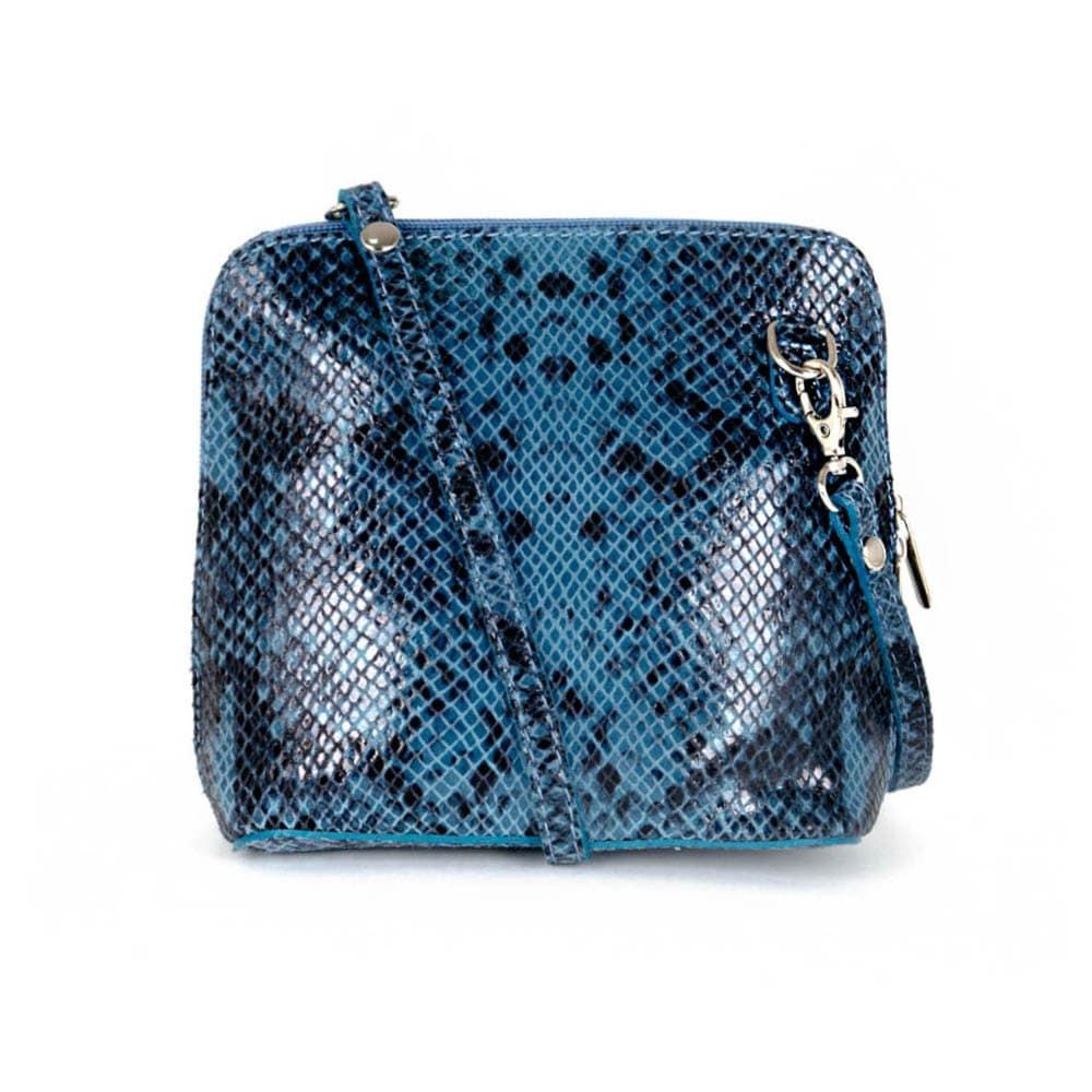 Дамска чантичка с дълга дръжка от италианска естествена кожа модел CALDO змийска обработка цвят син